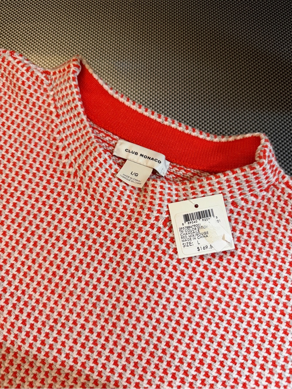 NWT Club Monaco Red and White Textured Crewneck Sweater size Large